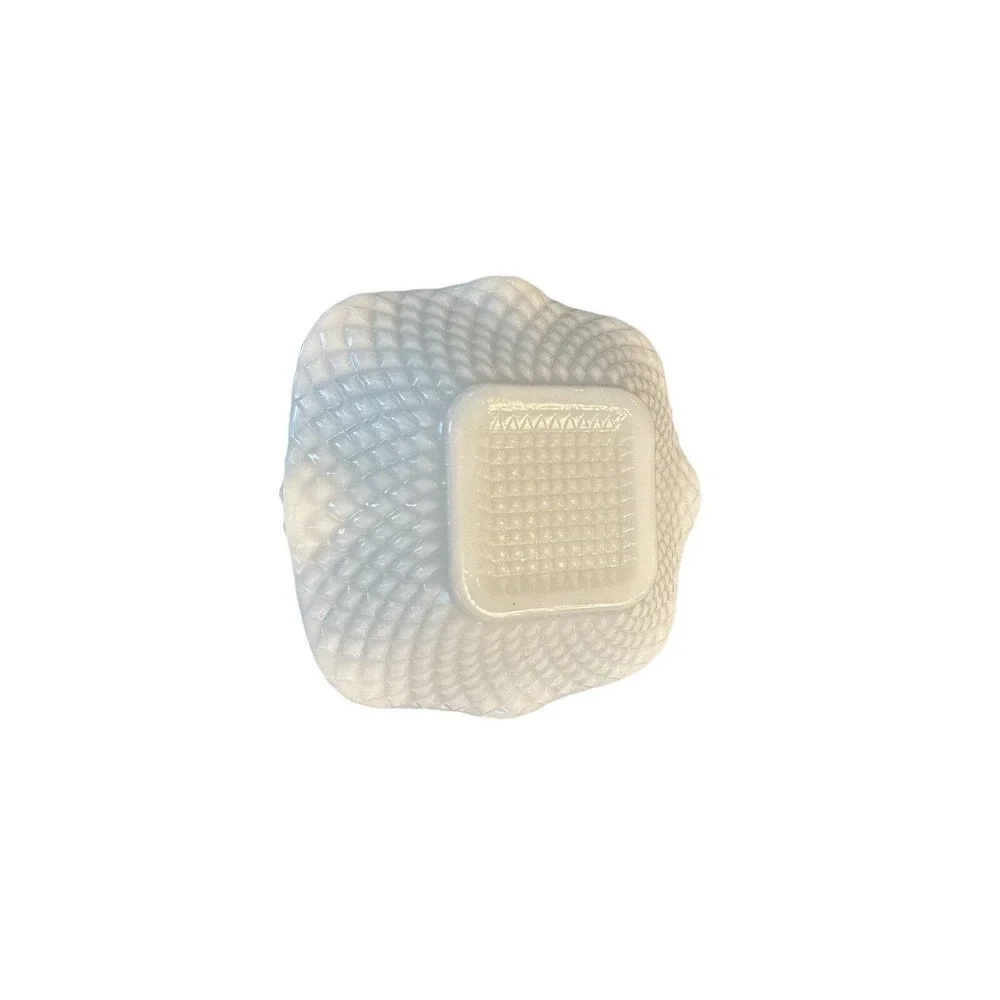 MCM White‎ Milk Glass Square Nut Candy Dish Bowl Ruffled Rim Diamond Pattern